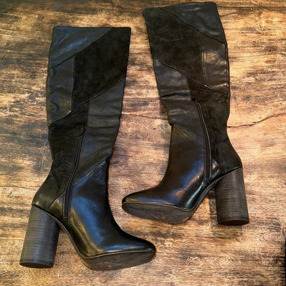 Brand new Free People Bright Lights Tall black leather patchwork heeled boots - Picture 7 of 16